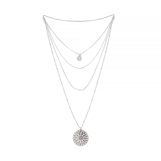 MULTIROW DELICATE SILVER CHOKER WITH LARGE FILIGREE PENDANT