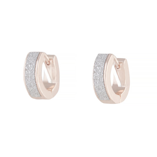 ROSE GOLD TONE SMALL WIDE SILVER GLITTER HOOP