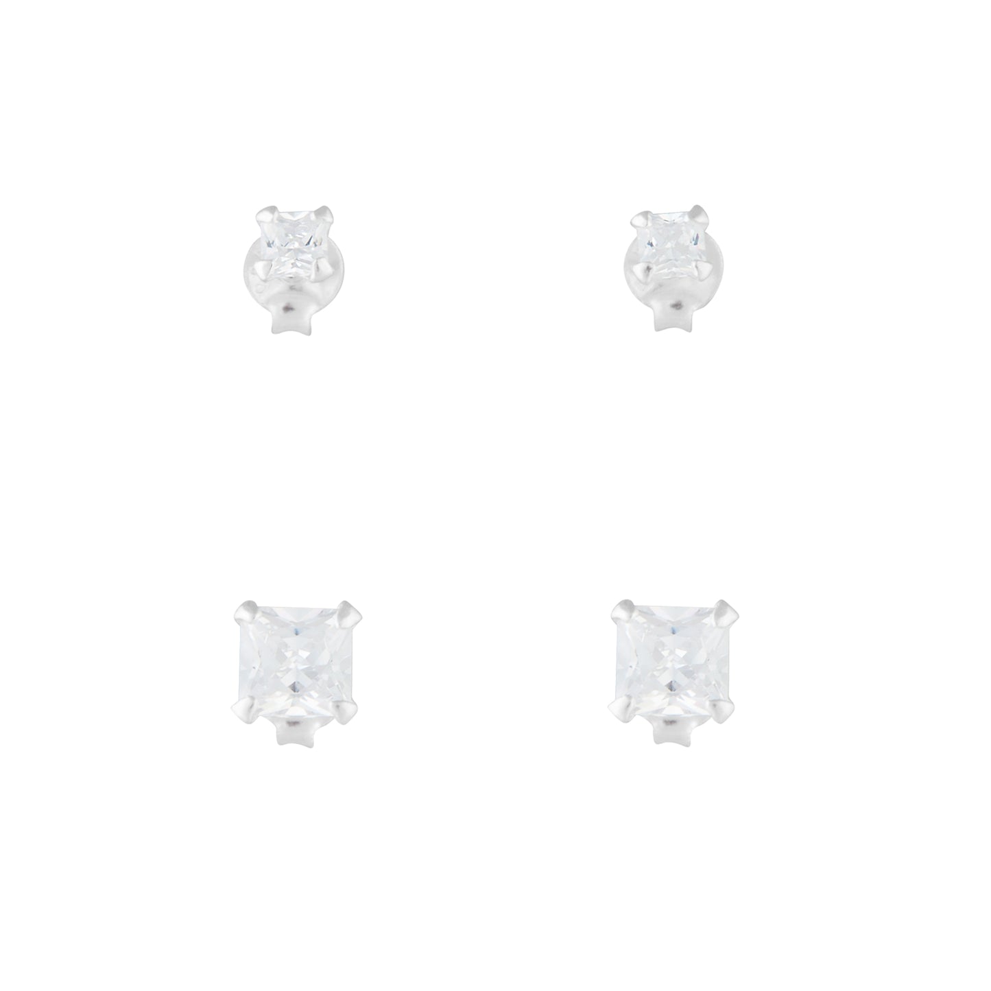 SQUARE CUBIC ZIRCONIA STUD 2PACK ON STERLING SILVER POSTS