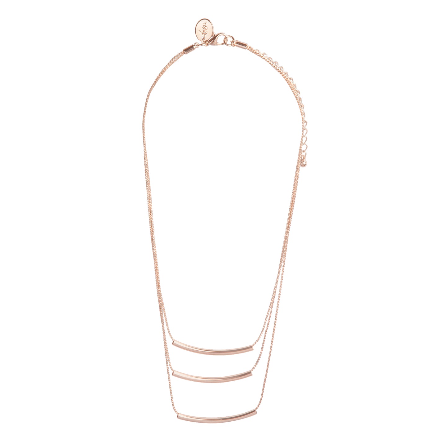ROSE GOLD METAL BAR TRIO ON FINE CHAIN NECKLACE