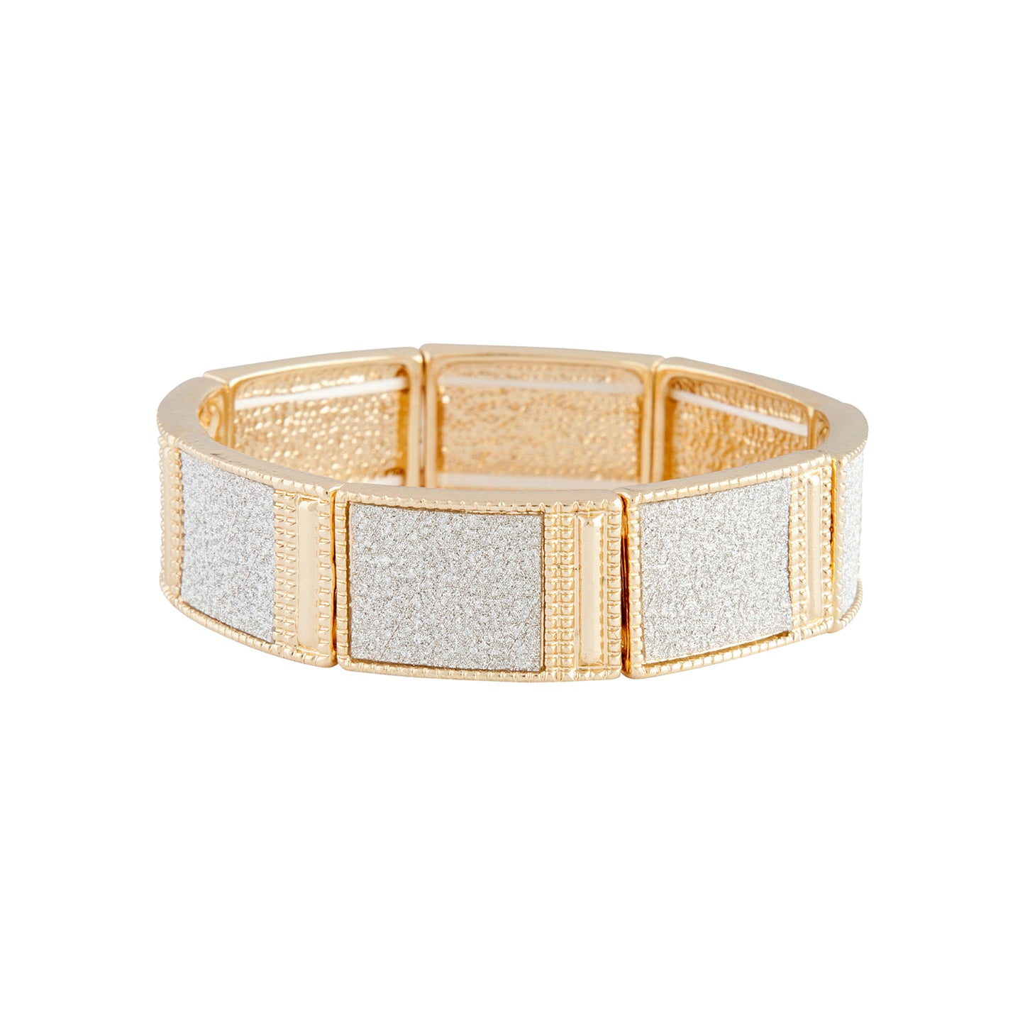 GOLD STRETCH BANGLE WITH CONTRAST GLITTER PAPER SQUARE MOTIF