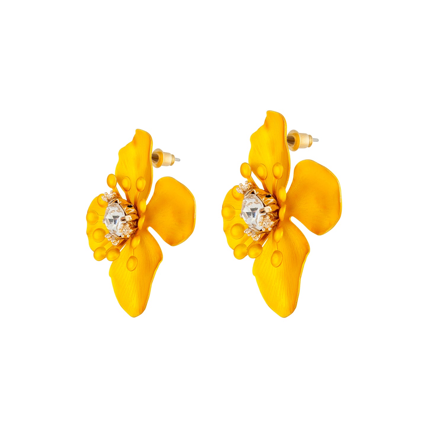 MATTE COATED METAL ORCHID STUD EARRING IN YELLOW