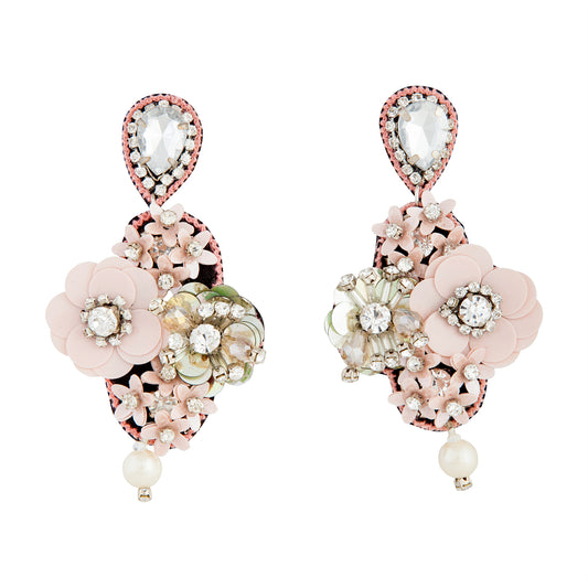 PINK SILVER SEQUIN FLOWER PEARL EARRING