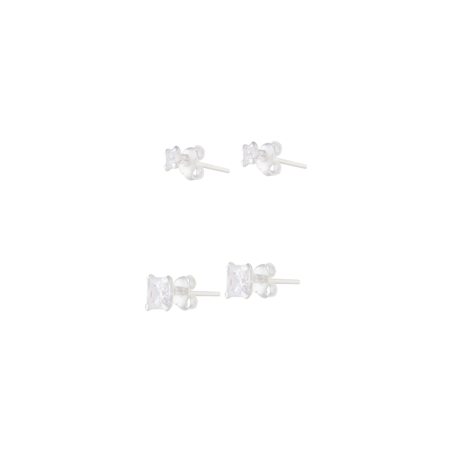SQUARE CUBIC ZIRCONIA STUD 2PACK ON STERLING SILVER POSTS