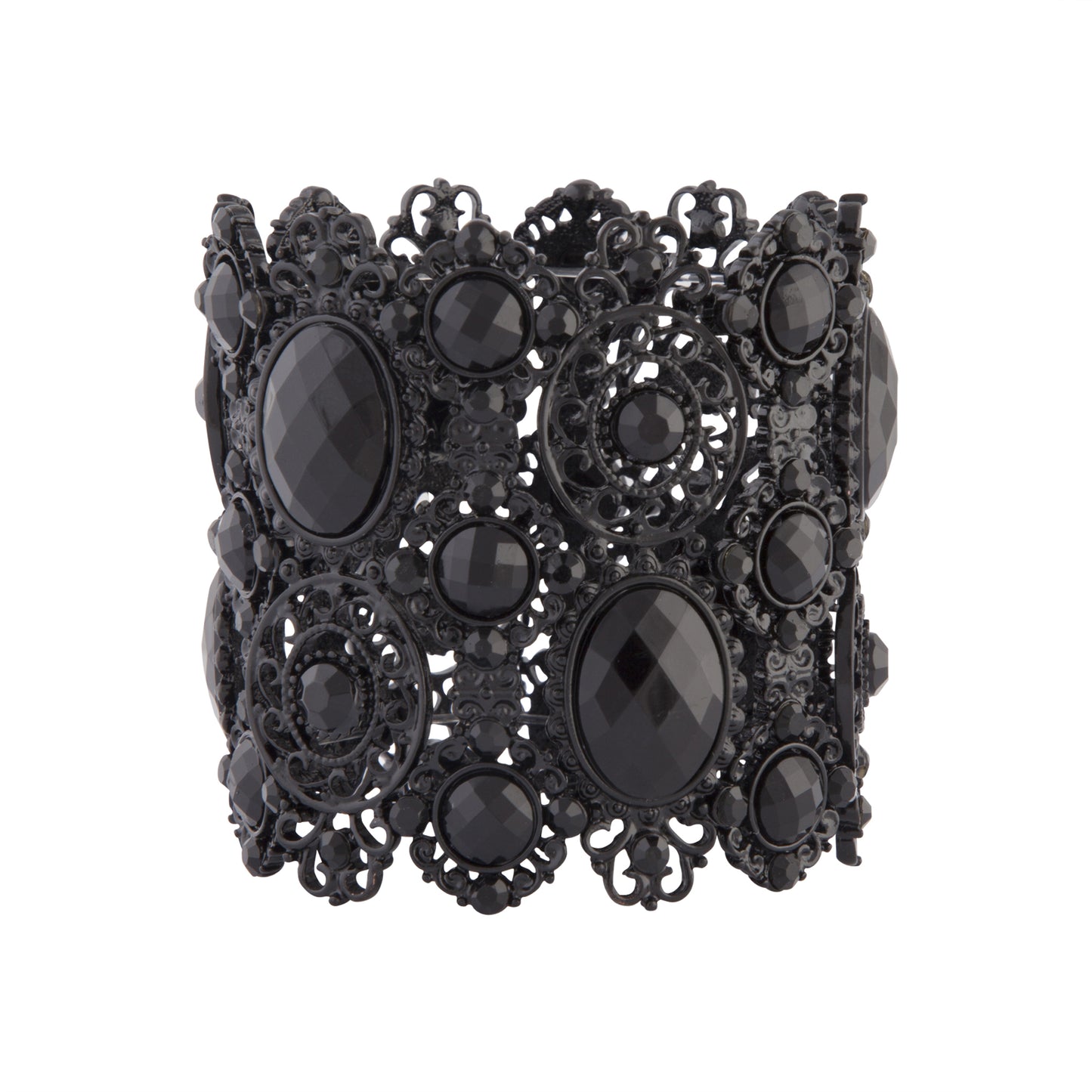 BLACK COATED METAL JEWELLED LACE STRETCH CUFF