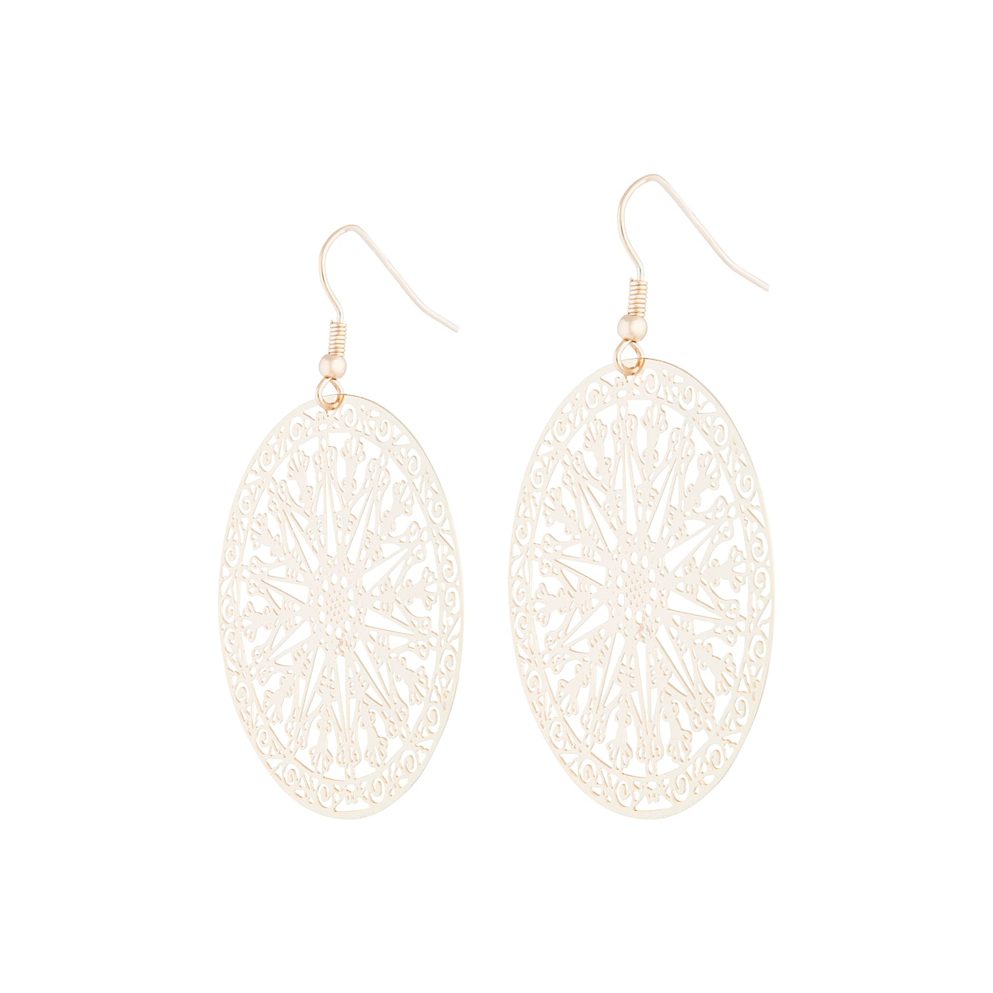 GOLD CIRCULAR FILIGREE STAMP DROP EARRING
