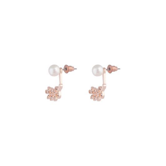 ROSE GOLD LEAF AND PEARL JACKET EARRING