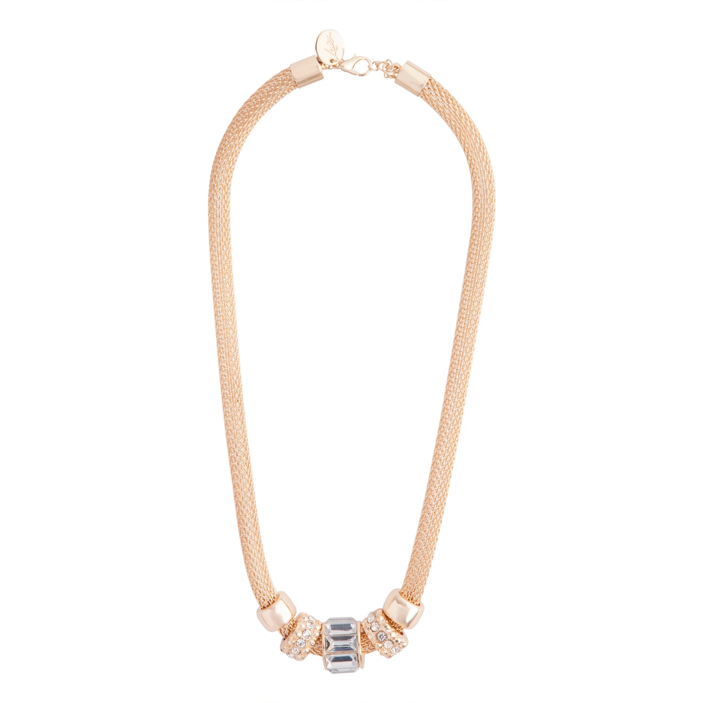 GOLD MESH CHAIN WITH DIAMANTE CENTERED BEADS
