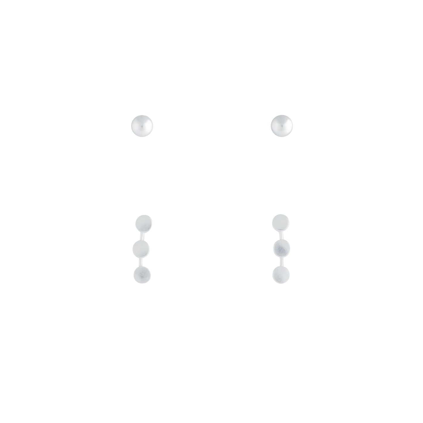 STERLING SILVER BALL AND DOTTED BAR 2PACK STUD EARRINGS