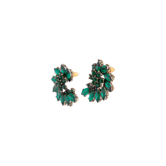 EMERALD MARQUIS HALF MOON AND FLOWER CLUSTER STUD
