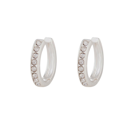 SILVER DIAMANTE PAVE HUGGIE HOOP