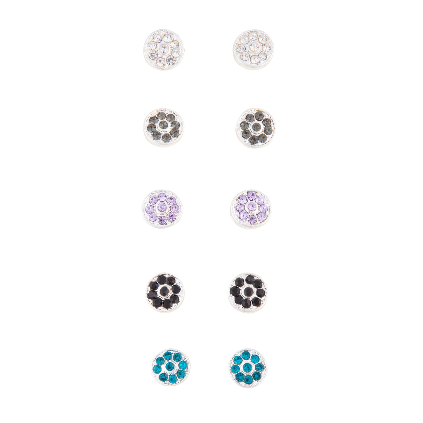 MIXED BLUE PAVE FLOWER CLIP ON EARRINGS 5PACK