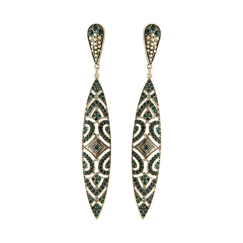 EMERALD DECO SHIELD EARRING