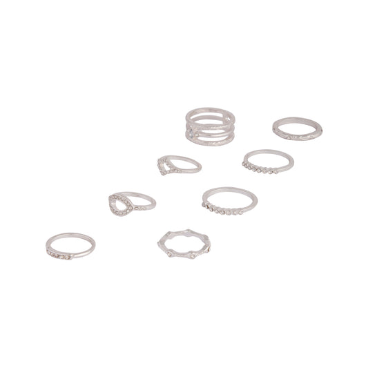 SILVER MULTI SHAPE DIAMANTE RING 8PACK