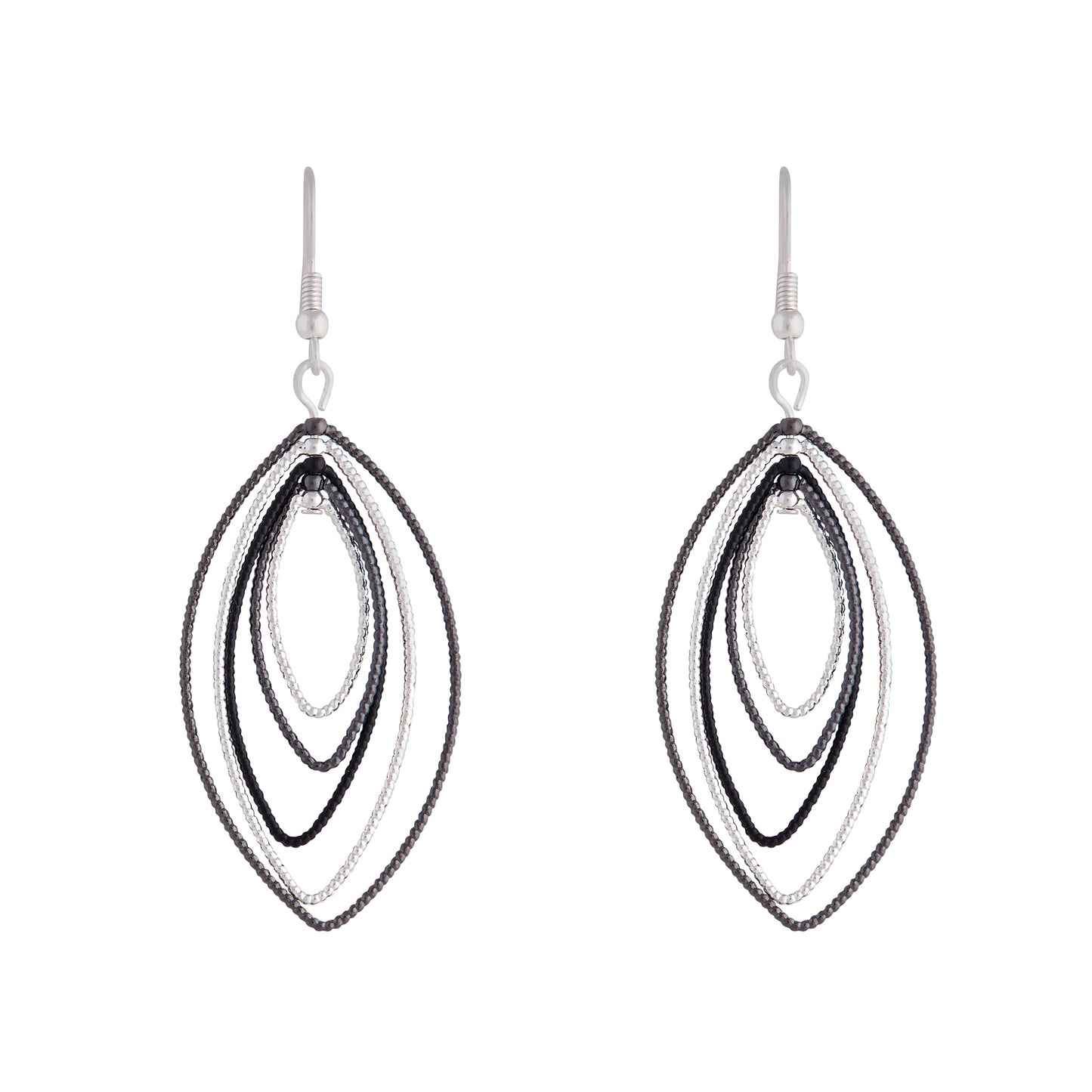 LAYERED BLACK & SILVER TEXTURED MARQUISE EARRING