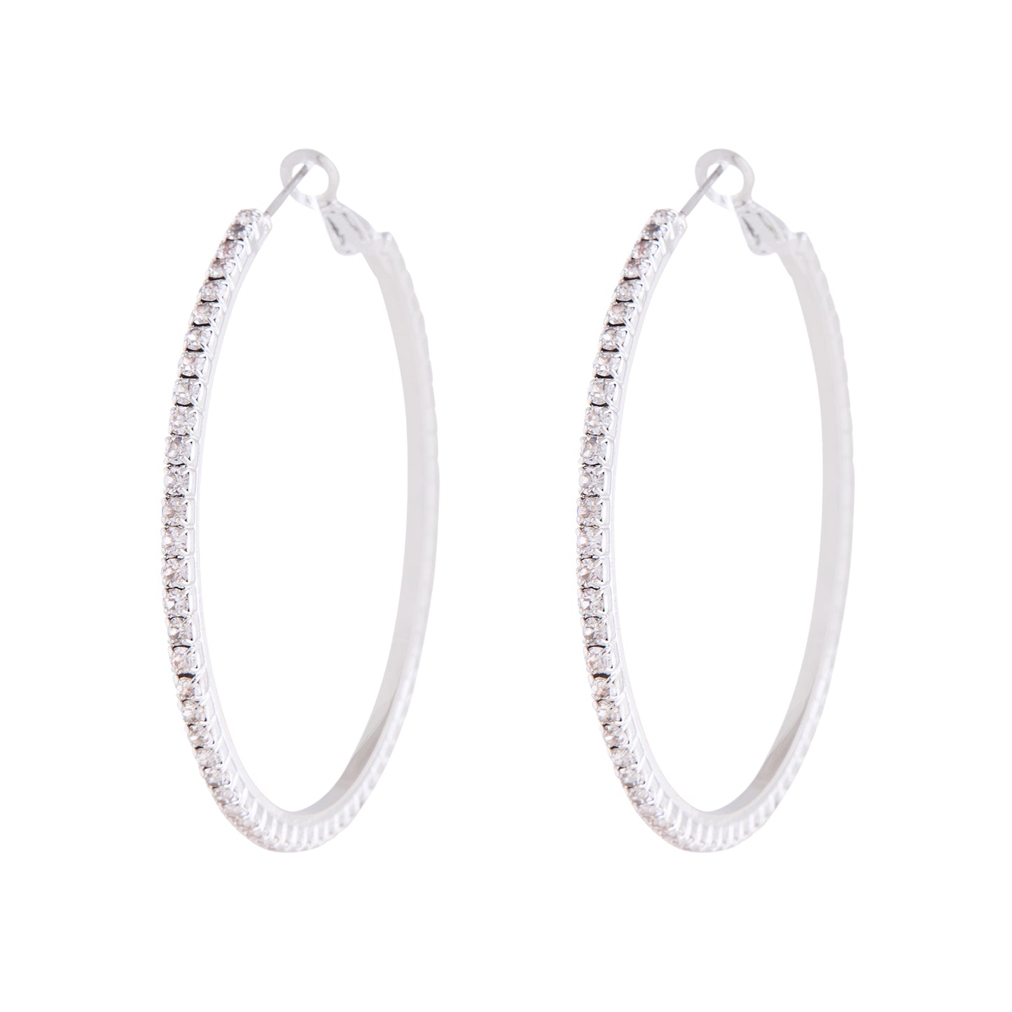 SILVER SQUARE EDGED DIAMANTE DETAILED 6CM HOOP ER