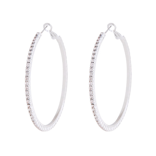 SILVER SQUARE EDGED DIAMANTE DETAILED 6CM HOOP ER