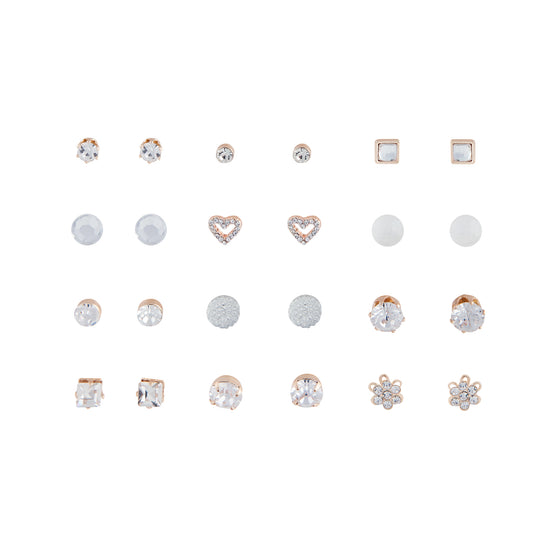 ROSE GOLD DIAMANTE SPARKLE STUD EARRINGS 12 PACK
