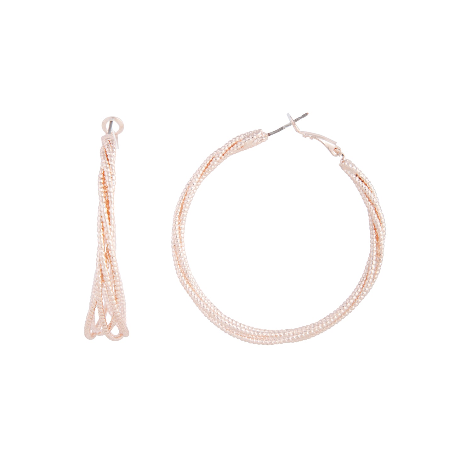 QUADRUPLE WEAVE OF DIA CUT HOOPS IN ROSE GOLD EARRING