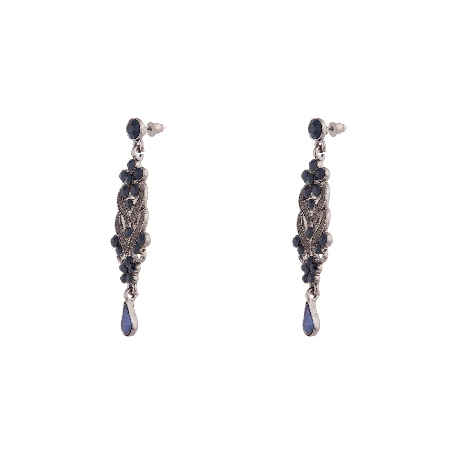 DUAL DIAMANTE HEARTS & BEAD FLOWERS WITH BLUE TEARDROP