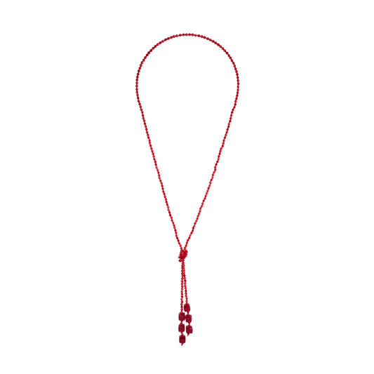 RED FACET BEAD LARIAT NECKLACE