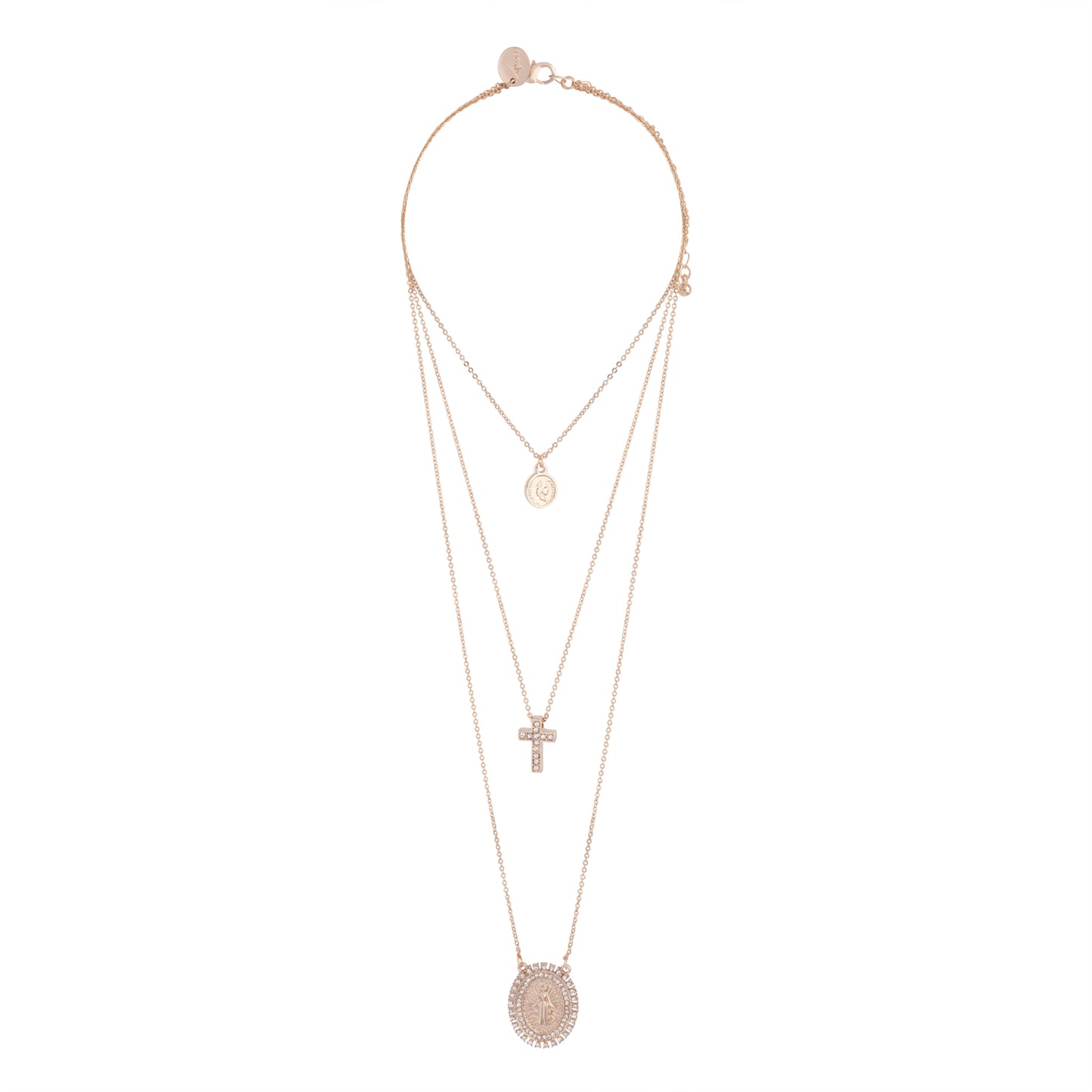 FINE GOLD TRIO LAYERED CROSS CHARM NECKLACE