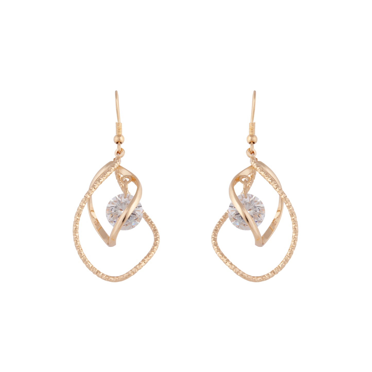 CUBIC ZIRCONIA CHARM WITH INTERTWINED GOLD METAL DROP