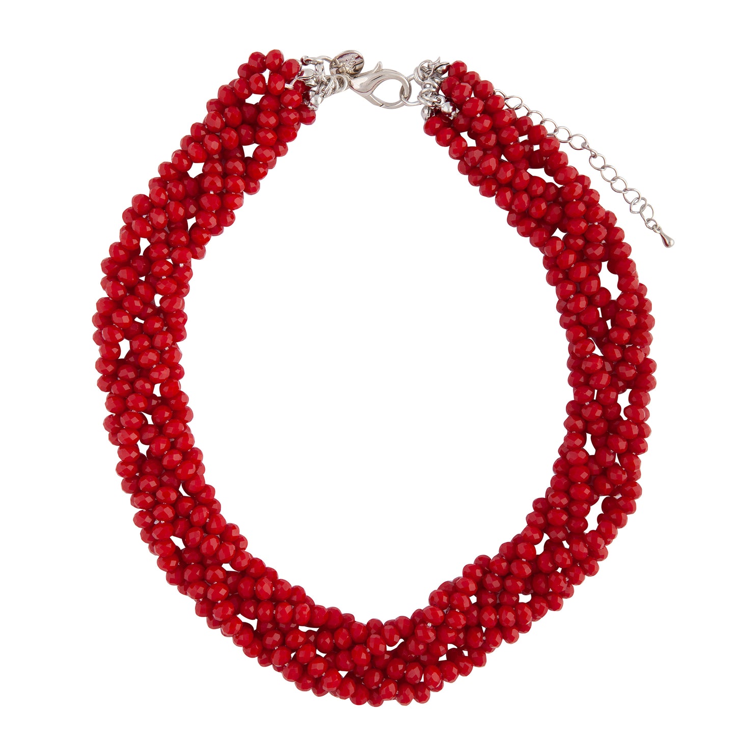 PLAITED FACET GLASS BEAD COLLAR NECKLACE IN RED