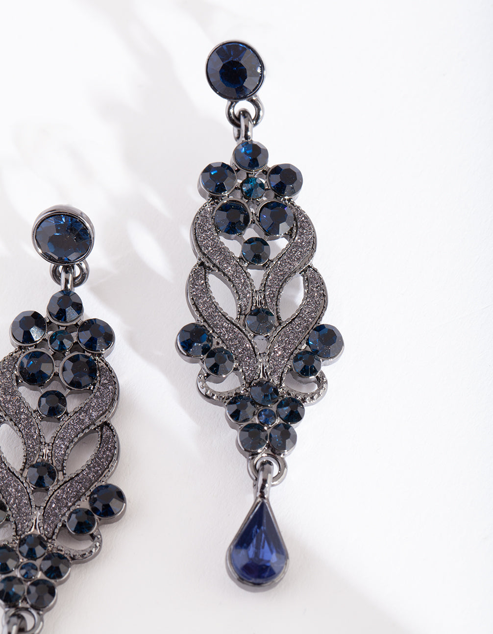 DUAL DIAMANTE HEARTS & BEAD FLOWERS WITH BLUE TEARDROP