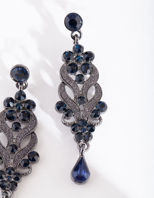 DUAL DIAMANTE HEARTS & BEAD FLOWERS WITH BLUE TEARDROP