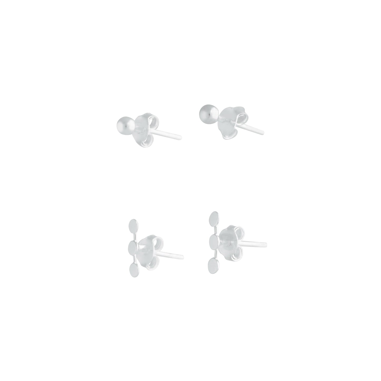STERLING SILVER BALL AND DOTTED BAR 2PACK STUD EARRINGS