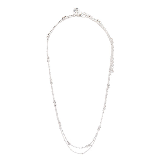 SILVER DOUBLE ROW FINE STATION CHAIN NECKLACE