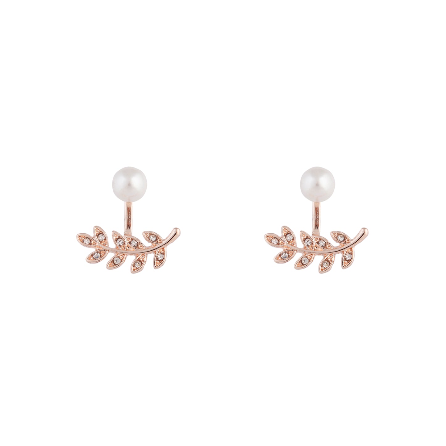 ROSE GOLD LEAF AND PEARL JACKET EARRING